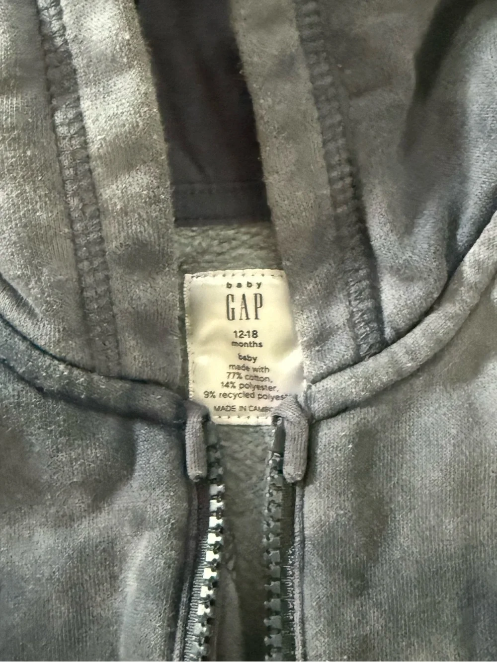 GAP Hooded One-Piece in Washed Blue - Size 12-18 Months